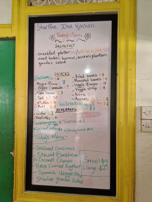Menu of the day on the board at StarLine Ital Kitchen in Roseau