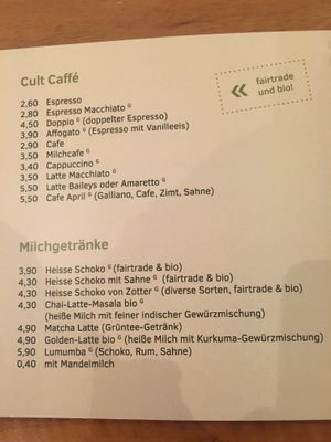 coffee options (has plant based milk) at April in Feldkirch