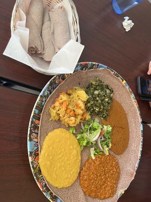 Veggie combo platter  at Haleluya Ethiopian Gourmet in Fremont