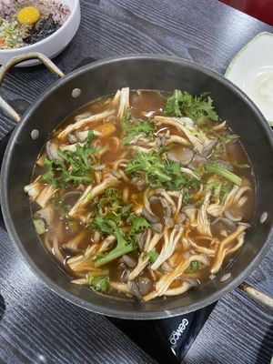 The mushroom noodle soup  at Dotori Kalguksu in Seoul