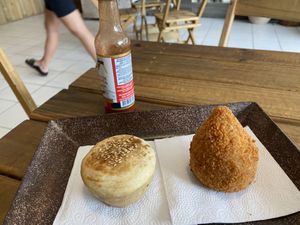 Stuffed with sweet and savory stuff. Delicious.  at Vega Açaí  in Florianopolis