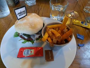 Moving Mountains Burger with Chips at The Bull on Bell Street in Henley-on-thames