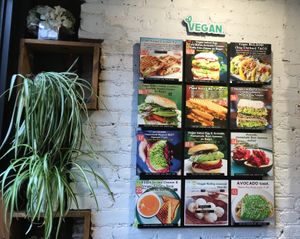 Wall menu of vegan items at UT47 Manhattan in New York City
