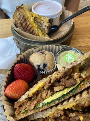Vegan grilled cheese and plant based chicken panini   at UT47 Manhattan in New York City
