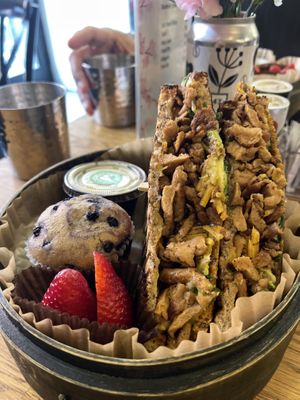 Vegan chicken Panini with vegan muffin  at UT47 Manhattan in New York City