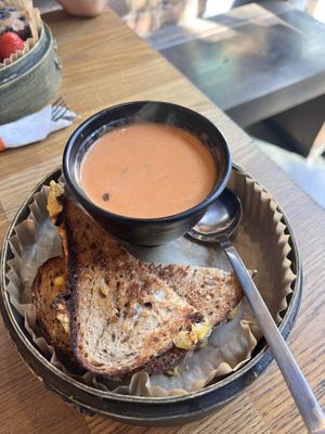 Our son had regular grilled cheese but vegan tomato soup   at UT47 Manhattan in New York City