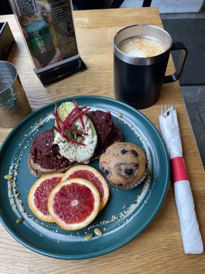 Beetroot hummus on toast  at UT47 Manhattan in New York City