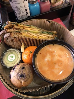 BLT with Roasted Tomato Soup and a complimentary Blueberry Muffin!  at UT47 Manhattan in New York City