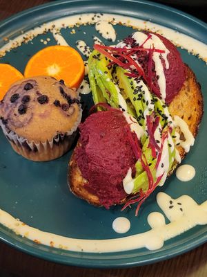 Avocado roasted beat hummus test at UT47 Manhattan in New York City