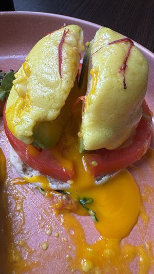 The egg actually ran! Weird but vegan and tasty.  at UT47 Manhattan in New York City