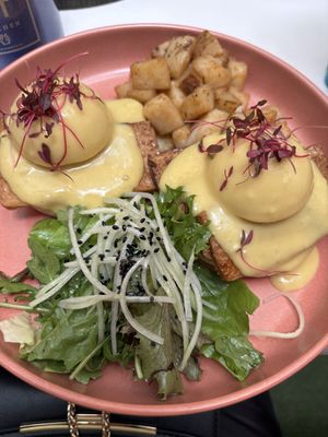 Tofu and eggs with vegan hollandaise sauce     at UT47 Manhattan in New York City