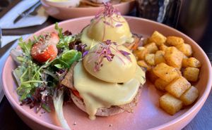 Vegan Tofu Bacon Egg's Benedict  at UT47 Manhattan in New York City