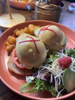 Vegan avocado and tomato eggs Benedict  at UT47 Manhattan in New York City