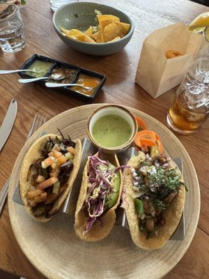 Vegan taco plate and Guacamole without the cheesee  at Flores in Corte Madera