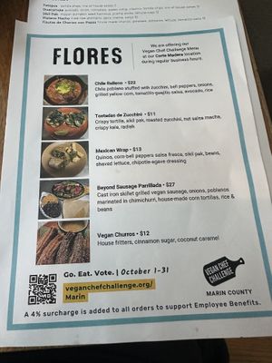 Special vegan menu  at Flores in Corte Madera