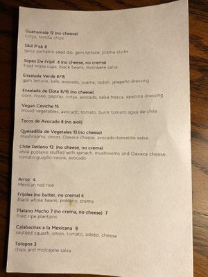 Vegan menu at Flores in Corte Madera