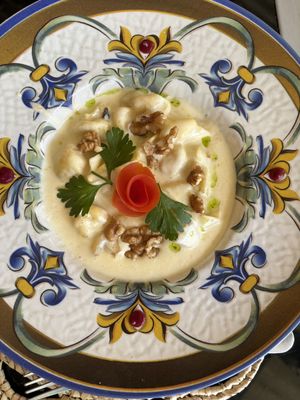 Pasta stuffed with pear and nuts with a light Gorgonzola saucee  at La Estación in San Pablo De Buceite
