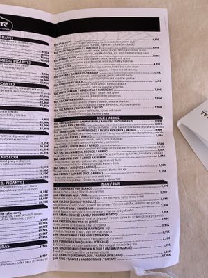 Menu at Namaste Nepalese and Indian in Nerja