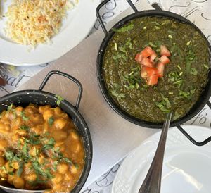 Chana masala and spinach dish (forget name) Good sized portions.   at Namaste Nepalese and Indian in Nerja