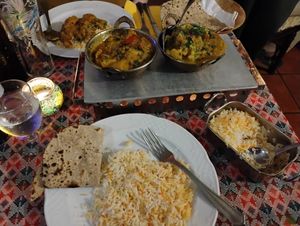Vegan chapati, pilau rice, Bombay aloo and Aloo Gobi at Namaste Nepalese and Indian in Nerja