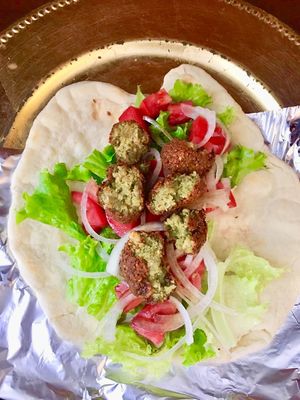Falafel and pita bread at Ali Mama in Huanchaco
