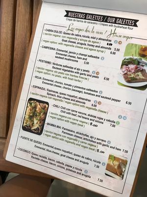 Menu at Las Delicias de Emma in Tenerife