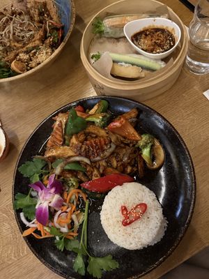 Delicious Summer Rolls and Tofu Stir Fry with Rice #Veganuary at Floating Saigon in Gothenburg