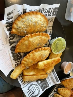 3 vegan empanadas with yucca fries  at The Empanada Factory in Wake Forest