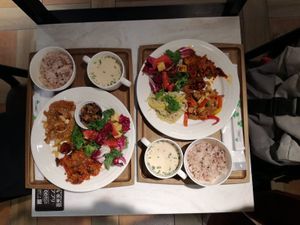 Flexible Menu (Two Main and two side dishes plus soup and rice for each plate) at Upgrade Plant Based Kitchen in Osaka