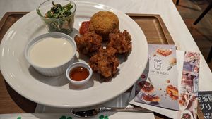 ピーナッツ和え、ライスコロッケ、からあげ、豆腐 at Upgrade Plant Based Kitchen in Osaka