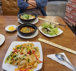 Singapore noodles, stir fried mushrooms & Bun bo at Vegan Heaven in Da Lat
