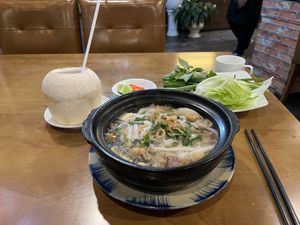 Pho and coconut  at Vegan Heaven in Da Lat