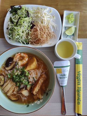 Thai rice noodle soup at Vegan Heaven in Da Lat