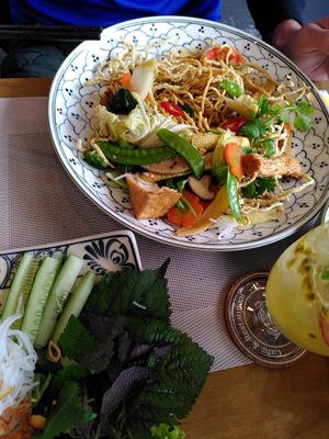 Crispy fried noodles at Vegan Heaven in Da Lat