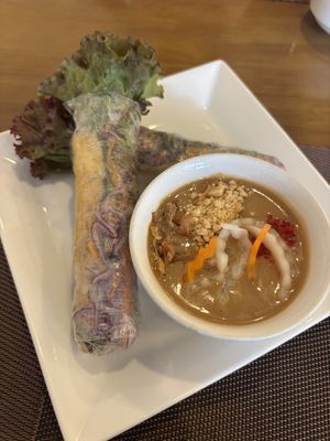 Summer rolls with peanut saucee  at Vegan Heaven in Da Lat