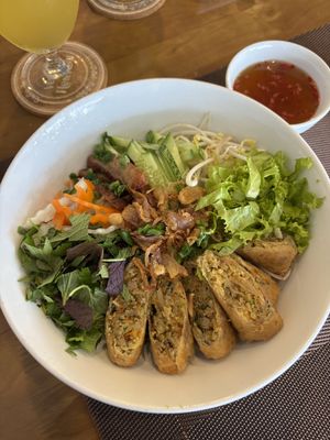 Spring rolls & vermicelli noodles  at Vegan Heaven in Da Lat