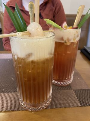 Leechee tea and passion fruit tea  at Vegan Heaven in Da Lat