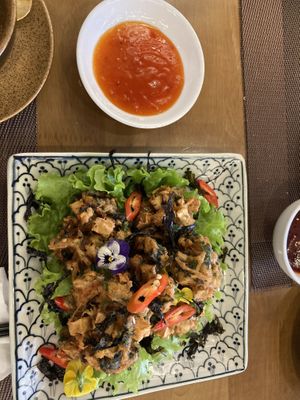 Fried seaweed mushrooms   at Vegan Heaven in Da Lat