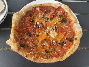 Isle of the Gods Pizza - get the spicy peppers! 🌶   at Basil & Board in Salem