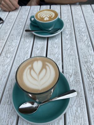Flat white w/ oat milk and chai latte w/ oat milk. Great latte art with plant milk!   at Little Cove Espresso in New Territories