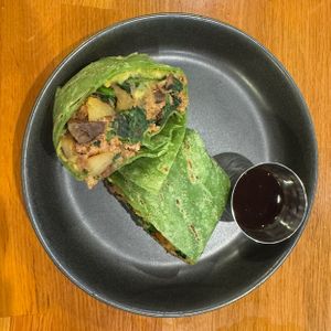 surfer burrito (vegan—no eggs, add avocado)   at Parakeet Cafe in San Diego