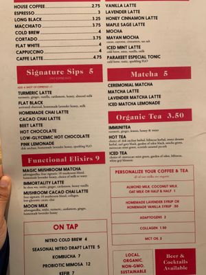 Menu at Parakeet Cafe in San Diego