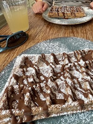 Vegan waffles, with Spekuloos filling and chilicolate &hazelnut toppingg  at Pardon in Brussels