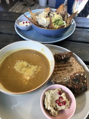Nachos and curry soup  at Nock Nock in Dublin