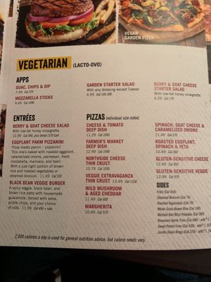 vegetarian menu at UNO Pizzeria in Winter Garden