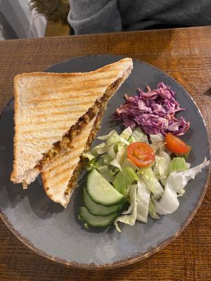 Hummus and falafel toastie  at Cafe Etch in Middlesbrough