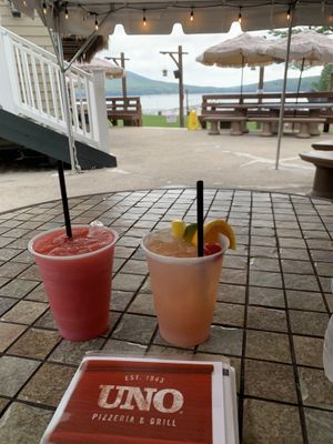 Tasty tiki inspired drinks at the Honi Honi patio which also serves Pizzeria Uno food at UNO Pizzeria in Oakland