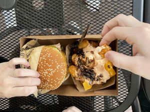 Burger with animal style tots   at Nice Burger - Costa Mesa in Costa Mesa