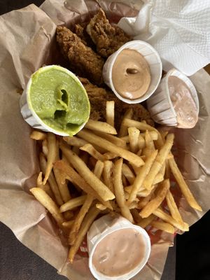 Chicken tenders and fries - guacamole and thousand island  at Nice Burger - Costa Mesa in Costa Mesa