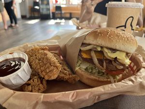 Mushroom burger and chicken strips  at Nice Burger - Costa Mesa in Costa Mesa